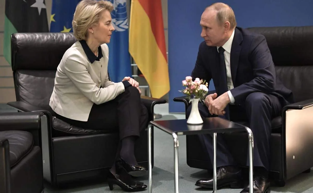 vladimir putin and ursula von der leyen at libya conference 1
